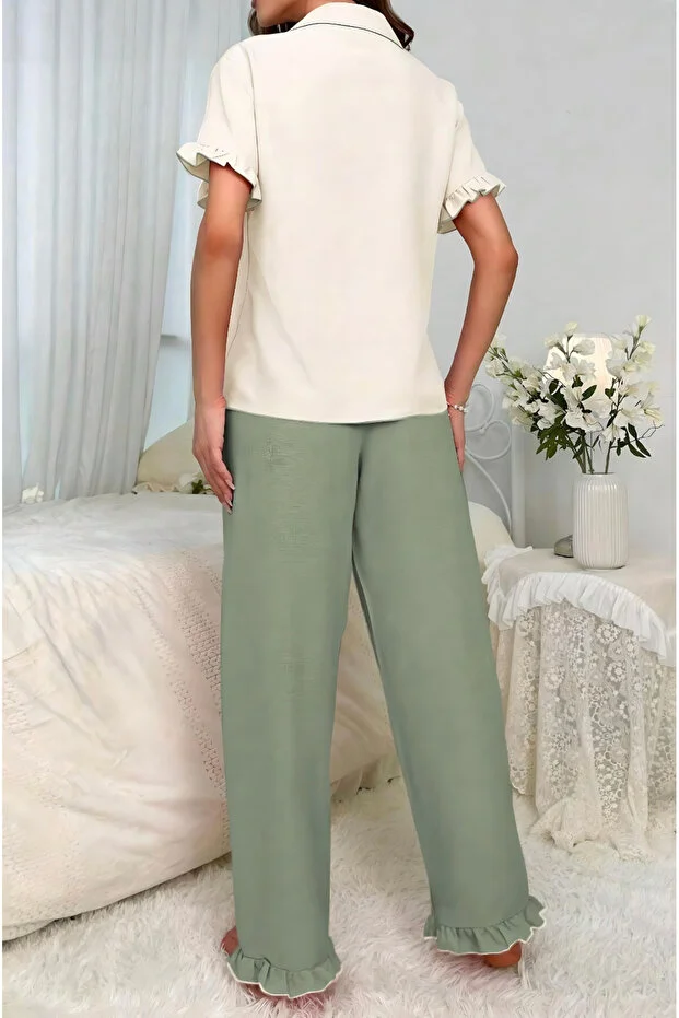 BÜRÜMCÜK ARABİYELİ DÜĞMELİ PİJAMA TAKIM